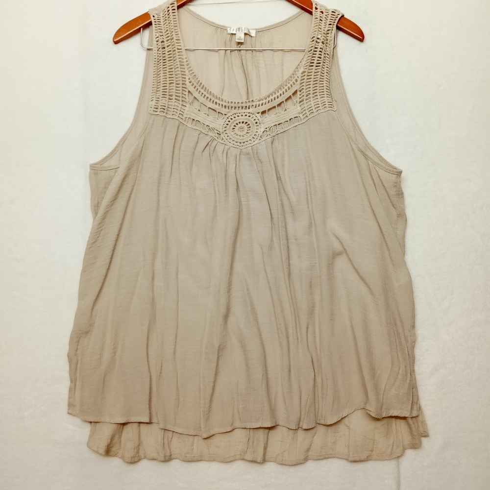 Spense Woman sleeveless lace top blouse in khaki size 2X